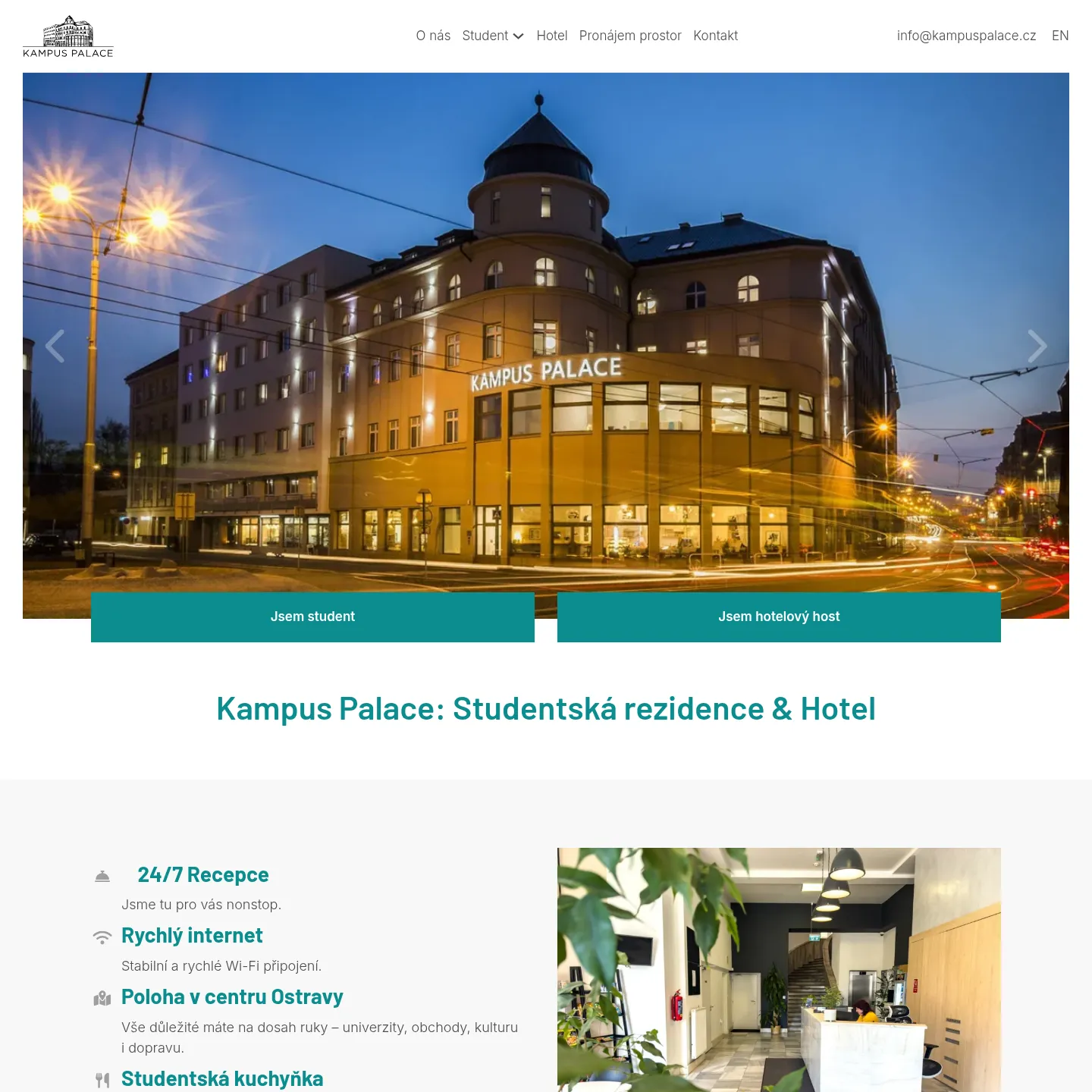 Úvodní stránka webu Kampus Palace