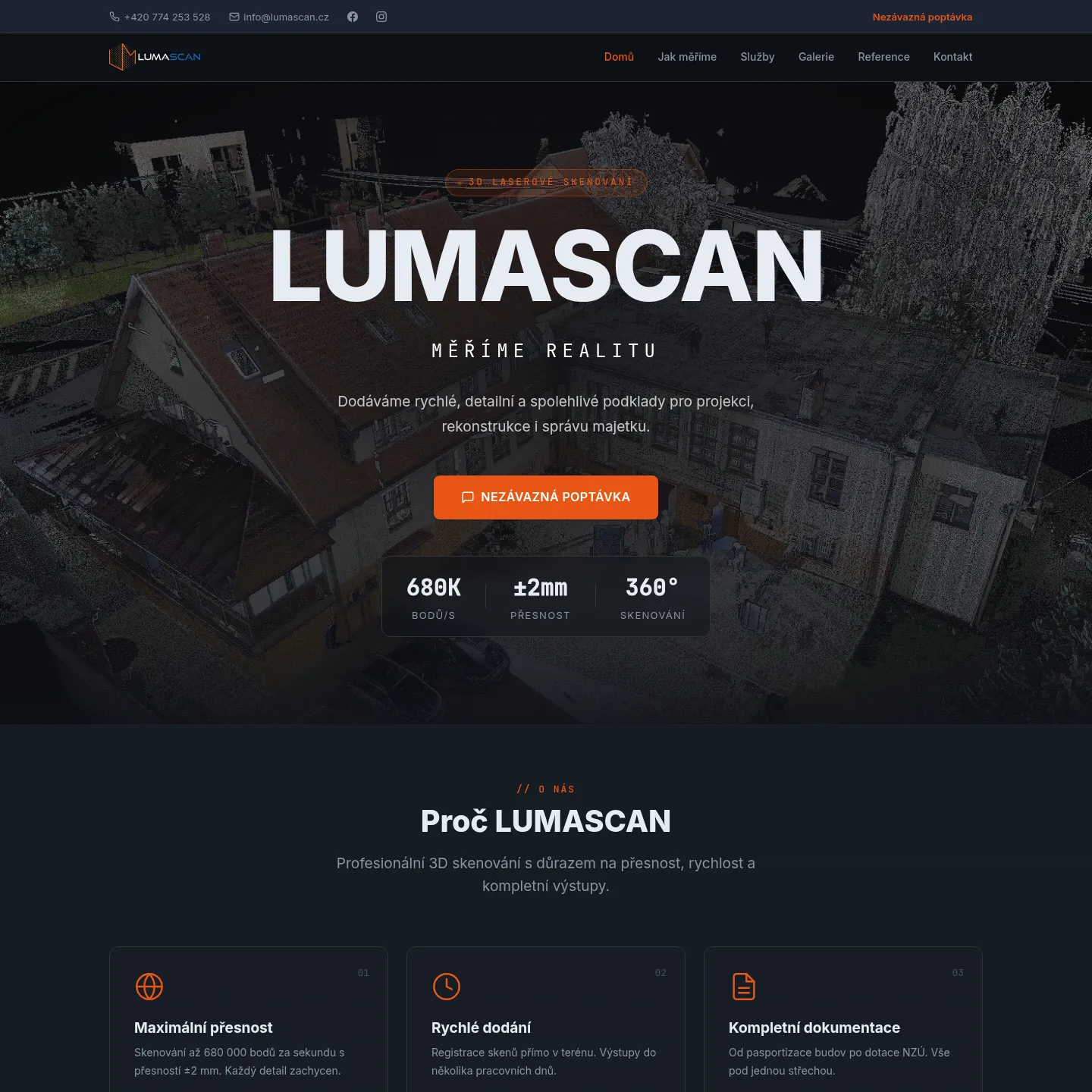 Úvodní stránka webu LumaScan
